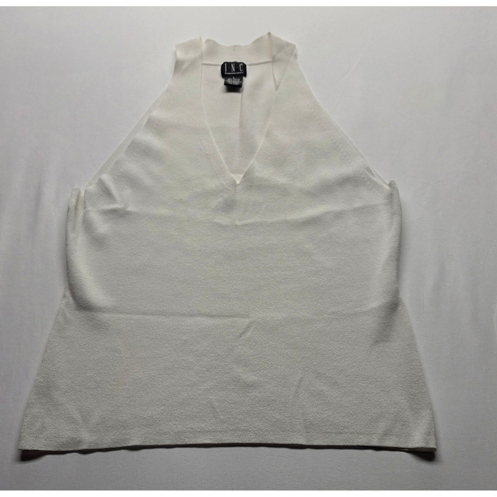 INC International Concepts Womens White Knit Halter Top V-Neck Sleeveless Large